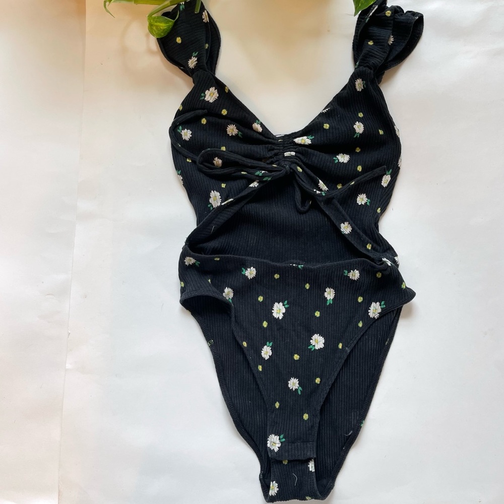 Out From Under Black and Daisy Front Cutout Bodysuit
